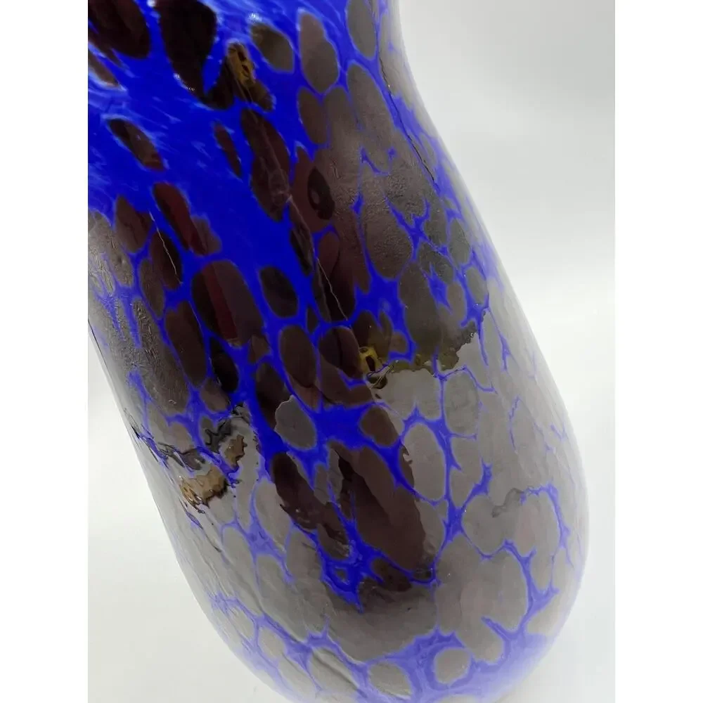 Handblown Art‎ Glass Vase Blue Signed Ruffled